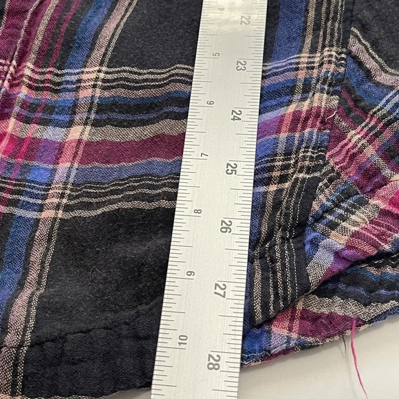 FREE PEOPLE Nordic Day Top Plaid Buttondown Oversized Purple Blue Shirt XS - Picture 11 of 16